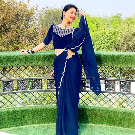 Navy Blue Crepe Georgette Bollywood Style Saree